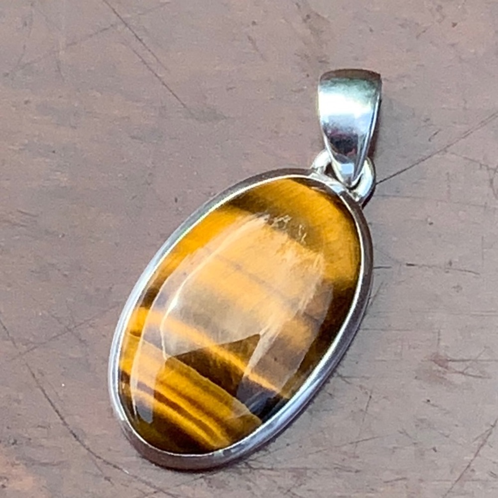 NATURAL TIGERS EYE 925 STERLING SILVER PENDANT
